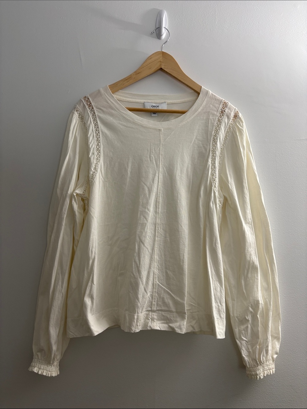 CeCe Cream Long-Sleeve Lace-Trim Tee
